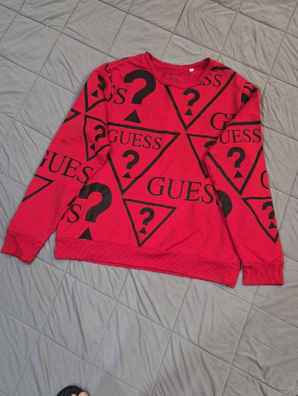 GUESS Red Crewneck Sweater with Black Logo Print